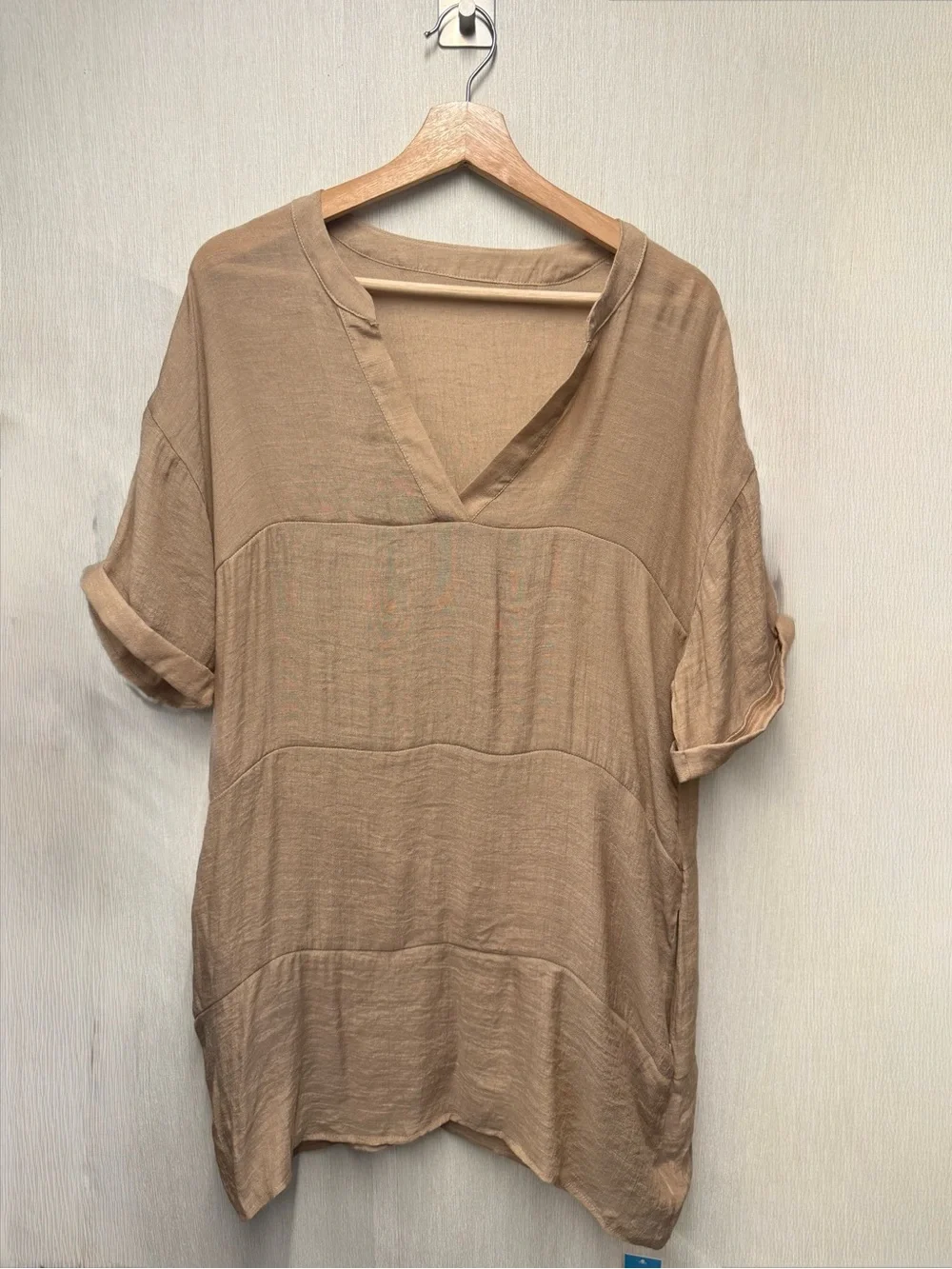 NWT Cupshe Tan Loose-Fit V-Neck Beach Cover-Up Dress, Size M